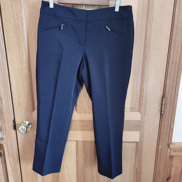 Ann Taylor Petite Curvy Dark Navy Zipper Pocket Dress Pants Women's Sz 8P Curvy - Picture 2 of 11